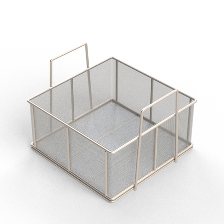 Rectangular Wire Mesh Basket: 12Lx12Wx6H, 304 SS, 1/4 Rod Frame, Stacking Handles, Mesh: 30 X .012